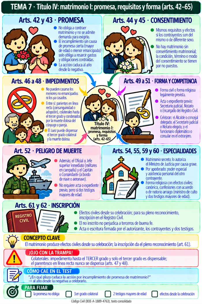 Mapa mental: Título IV: matrimonio I: promesa, requisitos y forma (arts. 42–65)