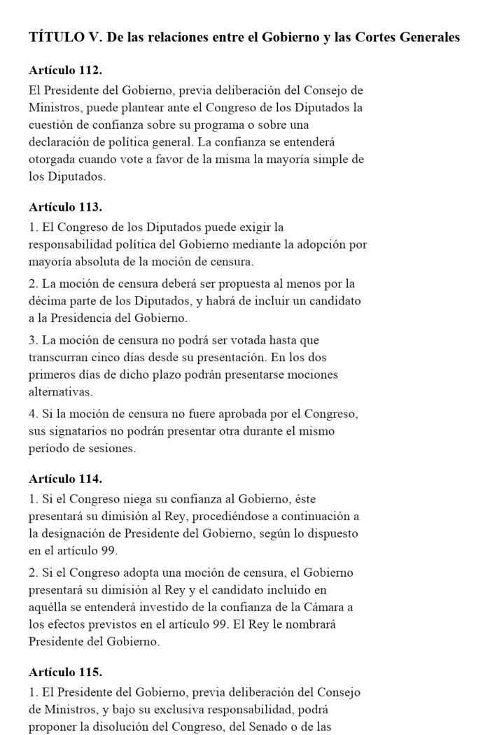 Texto corrido de la Constitución, arts. 112 a 115